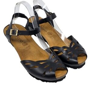 Yokono Monaco Black Leather Cutout Wedge Sandals Size EU 42/ US 11 Made in Spain